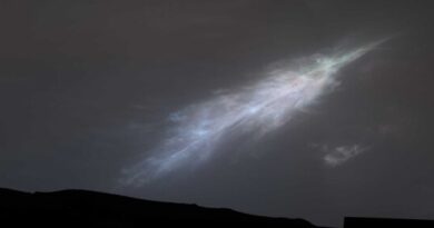 NASA опубликовало фотографии сумеречных лучей и перламутровых облаков в небе Марса